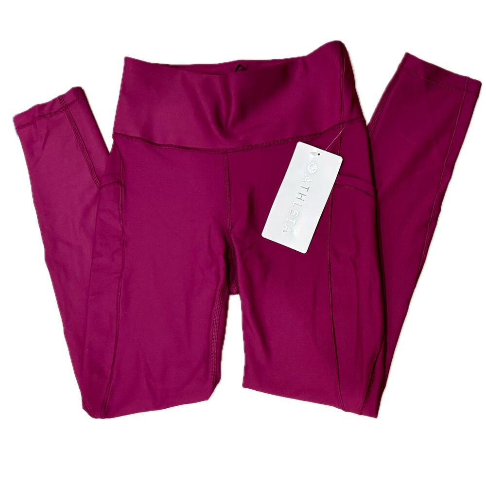Athleta 🍷💪🏽🍇 Wild Plum Interval Stash High Rise 7/8 Leggings Size XS NWT - Picture 7 of 9